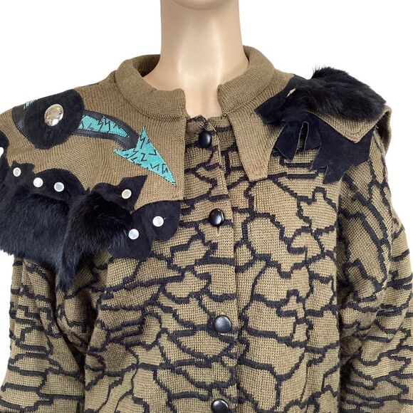 Vintage Andriano by i. Fatigati sweater medium Fur & leather accents fully lined - Picture 2 of 11